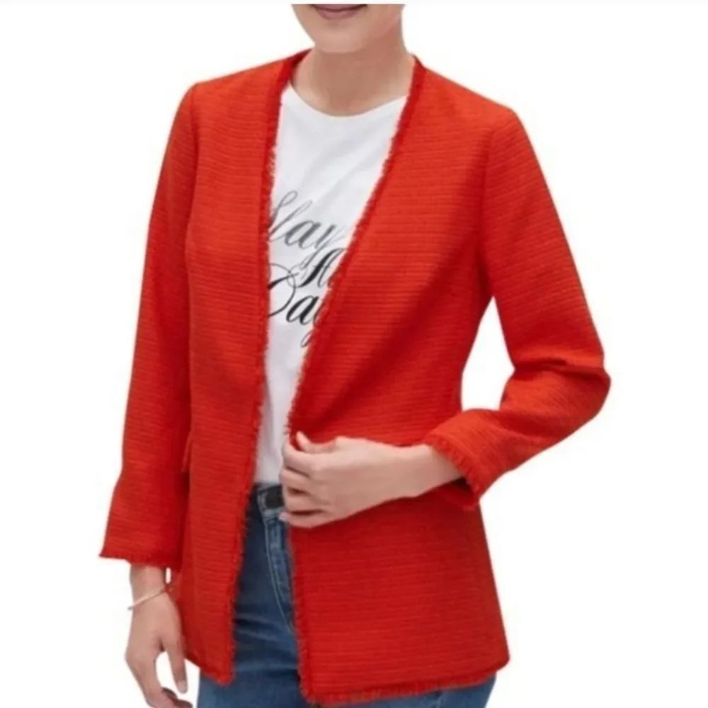 NWT Banana Republic Red Chic Tweed open front Blazer Size S